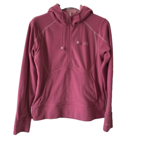 Women's THE NORTH FACE TKA MICRO 1/2 Zip Hoodie Pullover Fleece Size Large pink - Picture 1 of 12